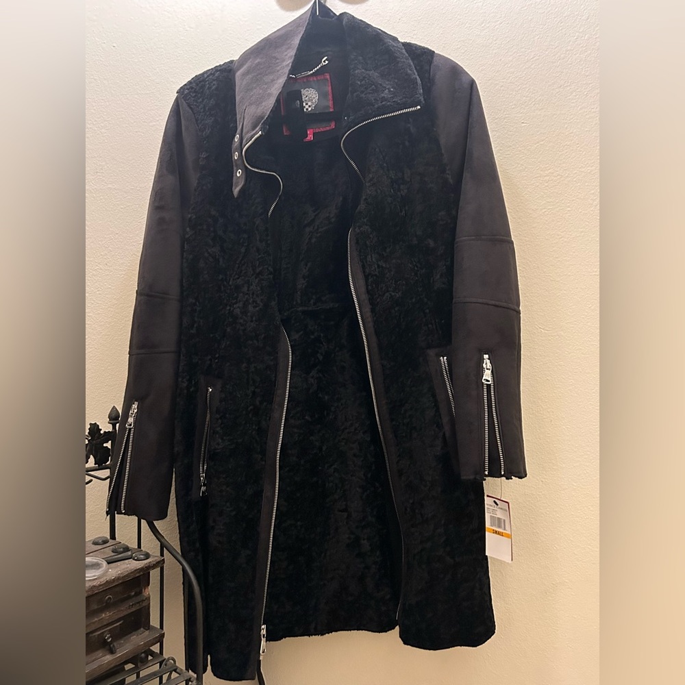 NWT Rare Vince Camuto Black Suede Black Coat Small - Picture 2 of 7